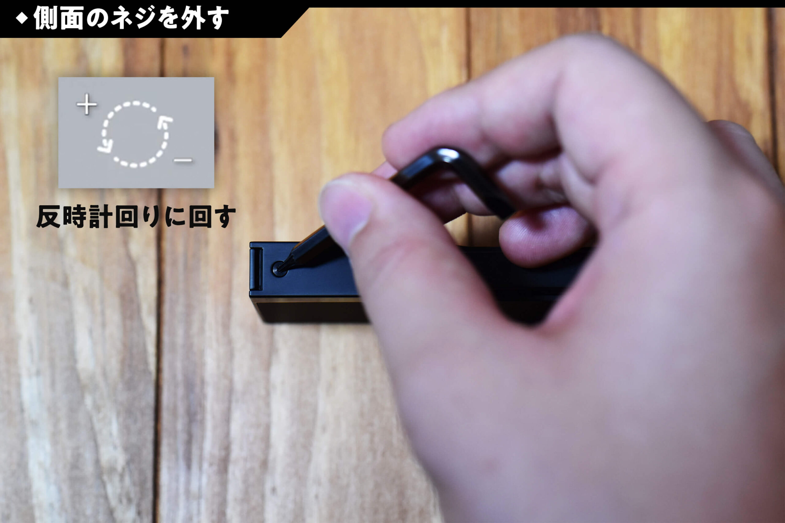 付属のトスクルドライバーで反時計回りに回すと外れます。